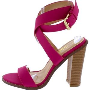 Pink Vegan Leather Ankle Strappy Lace Up High Heel Mule Sandals